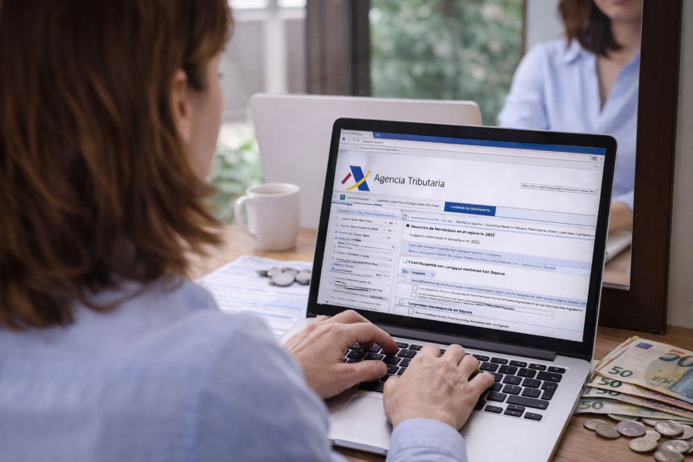 Mujer realizando la declaración de la renta 20025